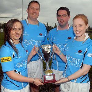 Jemma Jackson with Gareth Bronte, Brian O'Shaughnessy and Christine Henning after winning the Volkswagen Tag Spring League.