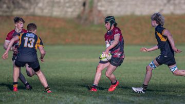 Action from the Medallion Shield match between Royal School Armagh and Omagh Academy on Saturday 6 January 2024. Photo: John McMurtry. © FRU SPORTS 2024.