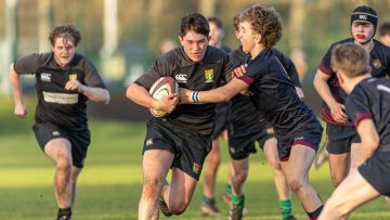 Action from the Schools 2XV Cup match between Belfast Royal Academy and Sullivan Upper School on Wednesday 24 September 2024. Photo: John McMurtry. © FRU SPORTS 2024.