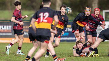 Action from the Medallion Shield match between Belfast Royal Academy and Enniskillen Royal Grammar on Saturday 27 January 2024. Photo: John McMurtry. © FRU SPORTS 2024.