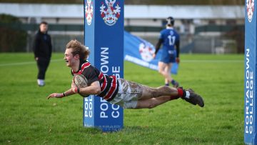 Action from the Schools Cup match between Portadown College and Banbridge Academy on Saturday 27 January 2024. © FRU SPORTS 2024.