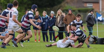 Action from the Schools Cup match between Wallace High and Royal School Armagh on Saturday 27 January 2024. © FRU SPORTS 2024.