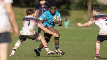 Action from the Subsidiary Shield Quarter Final match between Larne Grammar and Dromore High on Saturday 10 February 2024. Photo: John McMurtry. © FRU SPORTS 2024.