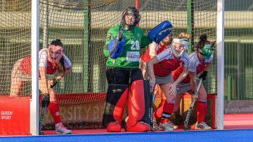 Action from the All Ireland Hockey League match between Pegasus and Monkstown on Saturday 24 February 2024. Photo: Cyril Boyd. © FRU SPORTS 2024.