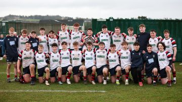 Action from the Ulster Schools 2XV Plate match between Ballymena Academy II and Rainey Endowed School II on Saturday 2 March 2024. © FRU SPORTS 2024.