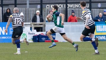 Action from the McCrea Cup Semi Final match between CIYMS and Grosvenor on Saturday 2 March 2024. © FRU SPORTS 2024.