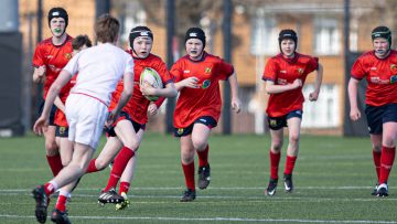 Action from the U14 Regional Plate Final match between Co Cavan and Donegal Town on Saturday 30 March 2024. Photo: John McMurtry. © FRU SPORTS 2024.