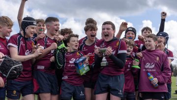 Action from the U14 Regional Final match between Instonians and Academy BHSFP on Saturday 30 March 2024. Photo: John McMurtry. © FRU SPORTS 2024.