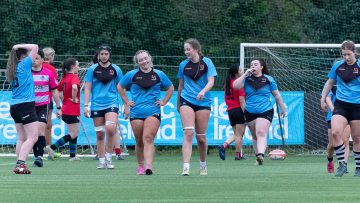 Action from the Ulster Women Trials match between Blues and Reds on Friday 3 May 2024. © FRU SPORTS 2024.