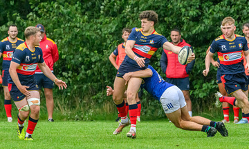 Action from the Club Friendly match between Ballyclare and Queen's University on Saturday 17 August 2024. Photo: Cyril Boyd. © FRU SPORTS 2024.