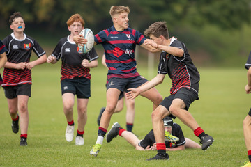 Action from the Medallion Friendly match between Larne Grammar and Banbridge Academy on Saturday 21 September 2024. Photo: John McMurtry. © FRU SPORTS 2024.