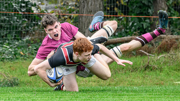 Action from the Schools Cup Group D match between Royal School Dungannon and Banbridge Academy on Wednesday 23 October 2024. Photo: Cyril Boyd. © FRU SPORTS 2024.