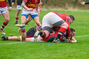 Action from the Forster Cup match between Instonians 3XV and Larne 2XV on Saturday 2 November 2024. Photo: Cyril Boyd. © FRU SPORTS 2024.