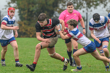 Action from the Schools Cup match between Banbridge Academy and Dalriada School on Saturday 9 November 2024. Photo: Cyril Boyd. © FRU SPORTS 2024.