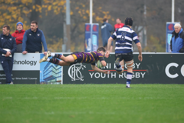 Action from the match between Instonians and Old Crescent on Saturday 9 November 2024. © FRU SPORTS 2024.