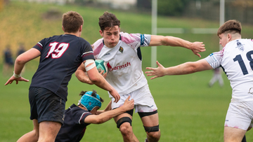 Action from the Schools Cup match between Larne Grammar and Royal School Armagh on Saturday 9 November 2024. Photo: John McMurtry. © FRU SPORTS 2024.
