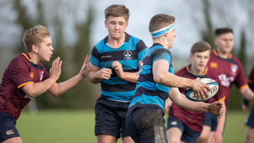 Action from the Medallion Shield match between Dromore High and Foyle College on Saturday 30 November 2024. Photo: John McMurtry. © FRU SPORTS 2024.
