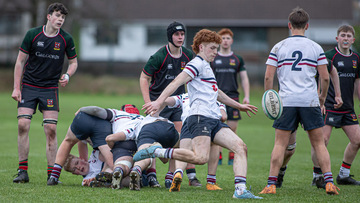 Action from the Schools Cup Group E match between Larne Grammar and Cambridge House on Wednesday 11 December 2024. Photo: John McMurtry. © FRU SPORTS 2024.