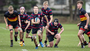 Action from the Medallion Shield Round 3 match between Larne Grammar and Enniskillen Royal Grammar School on Saturday 14 December 2024. Photo: John McMurtry. © FRU SPORTS 2024.