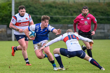 Action from the match between Queen's University and Old Wesley on Saturday 14 December 2024. Photo: Cyril Boyd. © FRU SPORTS 2024.
