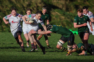 Action from the Schools Cup match between Royal School Armagh and Down High School on Saturday 25 January 2025. © FRU SPORTS 2025.