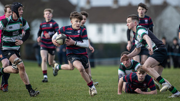 Action from the Medallion Shield match between Sullivan Upper and Larne Grammar on Saturday 1 February 2025. Photo: John McMurtry. © FRU SPORTS 2025.