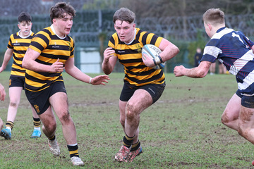 Action from the Medallion Shield match between Wallace High and RBAI on Saturday 1 February 2025. © FRU SPORTS 2025.
