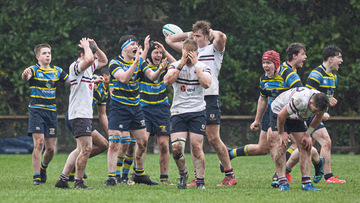 Action from the Schools Trophy match between Larne Grammar and Antrim Grammar on Wednesday 5 March 2025. Photo: John McMurtry. © FRU SPORTS 2025.