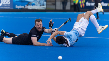 Action from the EuroHockey Trophy match between Lisnagarvey and Cardiff and Met on Saturday 19 April 2025. Photo: John McMurtry. © FRU SPORTS 2025.