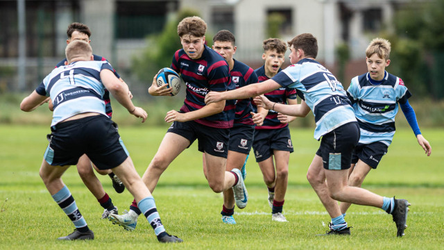 Action from the match between Larne Grammar and Dromore High on Saturday 6 September 2025. Photo: John McMurtry. © FRU SPORTS 2025.