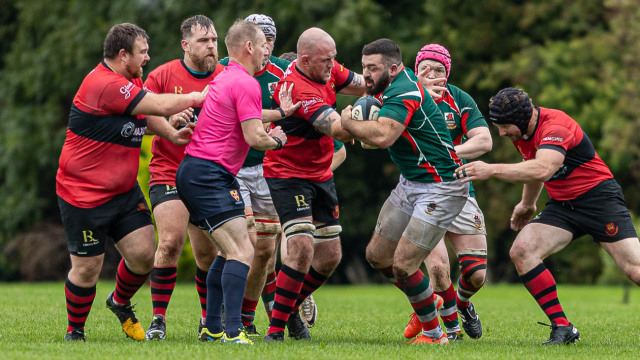 Action from the Championship 2 match between Larne and Carrickfergus on Saturday 27 September 2025. Photo: John McMurtry. © FRU SPORTS 2025.