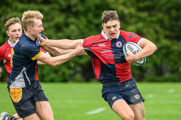 Action from the Schools Cup match between Ballyclare High and Omagh Academy on Saturday 11 October 2025. Photo: Cyril Boyd. © FRU SPORTS 2025.