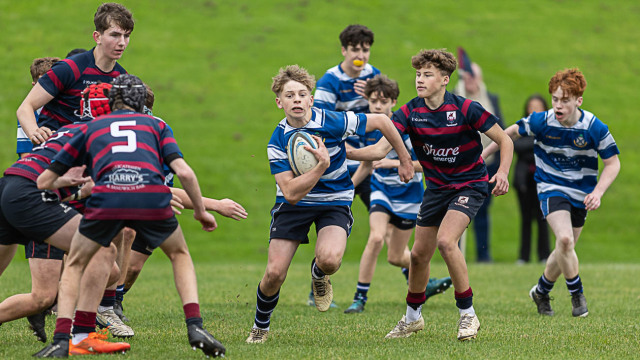 Action from the Medallion Friendly match between Larne Grammar and Limavady Grammar on Saturday 18 October 2025. Photo: John McMurtry. © FRU SPORTS 2025.