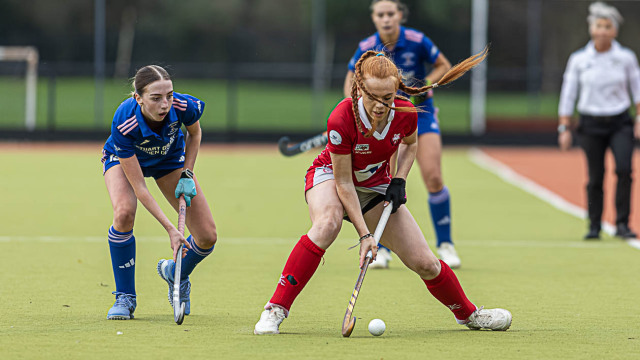 Action from the All Ireland Hockey League match between Portadown and Pegasus on Saturday 18 October 2025. Photo: John McMurtry. © FRU SPORTS 2025.