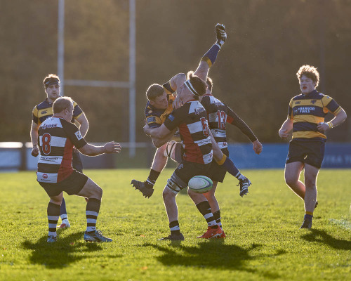 Action from the Championship One match between Cooke and Bangor on Saturday 1 November 2025. Photo: Bob Given. © FRU SPORTS 2025.