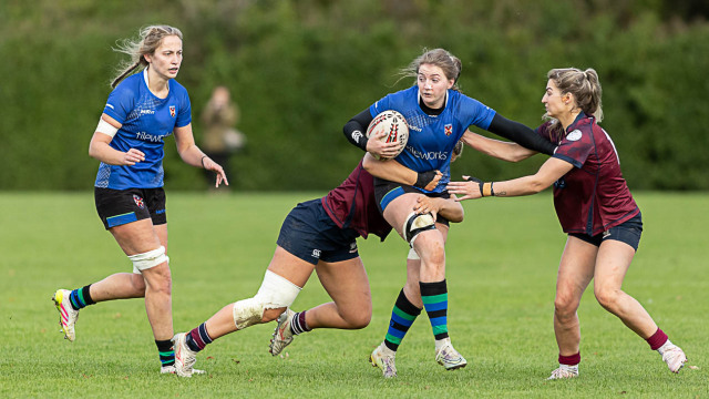 Action from the Premier League match between Queen's University and Enniskillen on Sunday 2 November 2025. Photo: John McMurtry. © FRU SPORTS 2025.