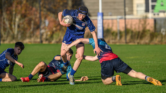 Action from the Schools Cup match between Bangor Academy and Portadown College on Saturday 8 November 2025. Photo: Cyril Boyd. © FRU SPORTS 2025.