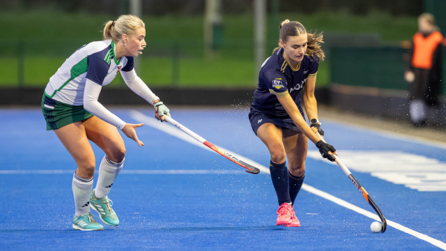 Action from the All Ireland Hockey League match between Ulster University Elks and Queen's University on Saturday 15 November 2025. Photo: John McMurtry. © FRU SPORTS 2025.