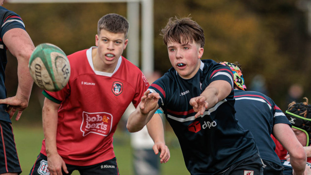 Action from the Schools Cup match between Larne Grammar and Coleraine Grammar on Saturday 29 November 2025. Photo: John McMurtry. © FRU SPORTS 2025.