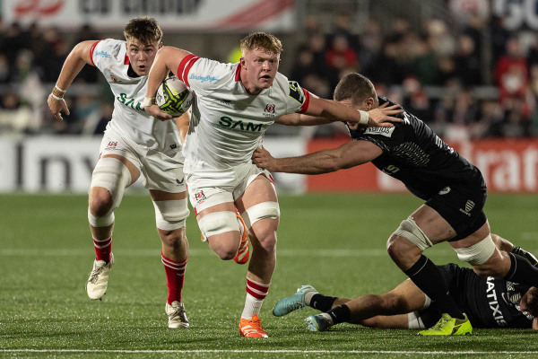 Action from the European Challenge Cup match between Ulster and Racing 92 on Friday 5 December 2025. Photo: Bob Given. © FRU SPORTS 2025.