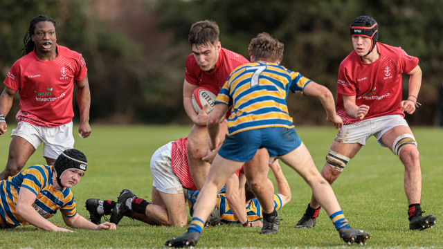Action from the Schools Cup match between Belfast High and Regent House on Saturday 6 December 2025. Photo: John McMurtry. © FRU SPORTS 2025.