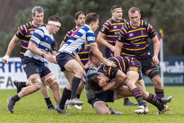 Action from the match between Instonians and Blackrock on Saturday 6 December 2025. Photo: Bob Given. © FRU SPORTS 2025.