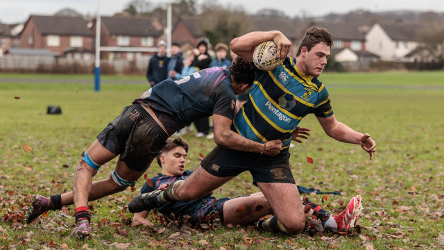 Action from the Schools Qualifying match between Antrim Grammar and Lurgan College on Saturday 13 December 2025. Photo: John McMurtry. © FRU SPORTS 2025.