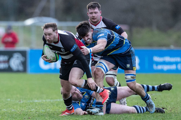 Action from the Championship One match between Cooke and Dromore on Saturday 20 December 2025. Photo: Bob Given. © FRU SPORTS 2025.