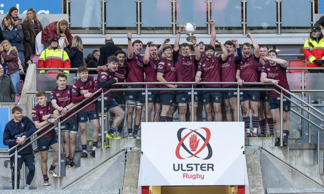 Action from the Junior Cup Final match between Ballynahinch 2XV and Enniskillen on Saturday 27 December 2025. Photo: Bob Given. © FRU SPORTS 2025.