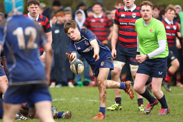 Action from the Schools Cup match between Ballymena Academy and Portadown College on Saturday 24 January 2026. © FRU SPORTS 2026.