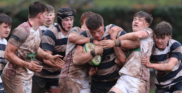 Action from the Schools Cup match between Royal School Armagh and Wallace High on Saturday 24 January 2026. © FRU SPORTS 2026.