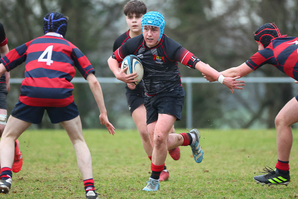 Action from the Medallion Plate match between Banbridge Academy and Ballymena Academy on Saturday 31 January 2026. © FRU SPORTS 2026.