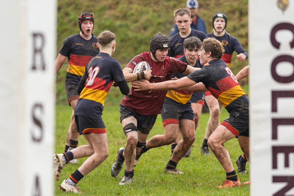 Action from the Medallion Shield match between Royal School Armagh and Enniskillen Royal Grammar on Saturday 31 January 2026. Photo: John McMurtry. © FRU SPORTS 2026.