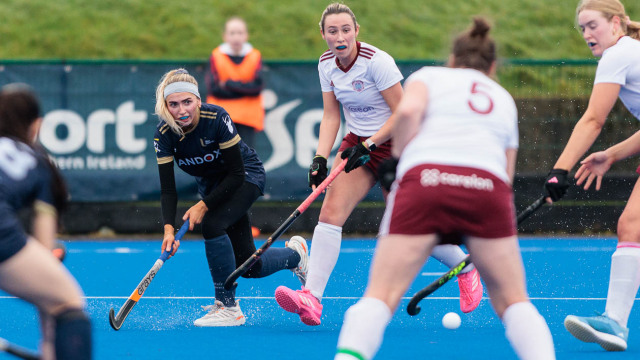 Action from the All Ireland Hockey League match between Ulster University Elks and Catholic Institute on Saturday 7 February 2026. Photo: John McMurtry. © FRU SPORTS 2026.